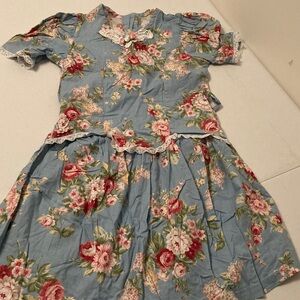 Floral Blue Dress with Lace Trim